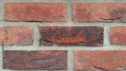 Photos Macro shot of red clinker brick texture, detailed clay brickwork wall background