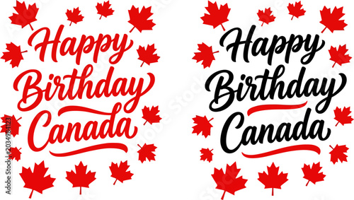 Tableau sur toile Happy Birthday Canada greeting card with red maple leaves on white background
