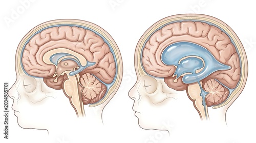 Comparison of healthy child brain and hydrocephalus condition