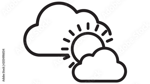 Tableau sur toile Clouds and Sun Weather Icon, Overlapping Outline Illustration with Rainless Warm