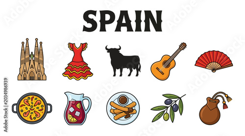 Vászonkép Collection of Spanish Cultural Icons and Symbols.