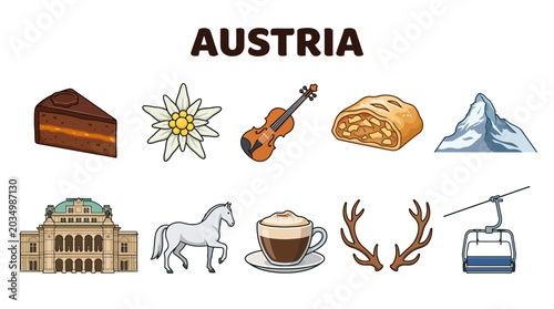 Vászonkép Collection of Austrian Symbols and Icons.