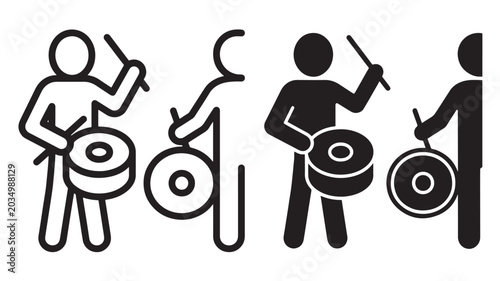Canvastavla Drummers Playing Drums in a Minimalist Line Art Style with Two People Holding St