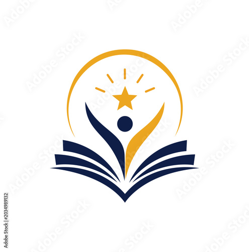 Bilde på lerret Modern educational logo showing success student rising from open book