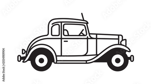 Vintage Car Vector Illustration with Clean Line Art, Two-Tone Body, and Classic Boxy Pickup Design for Retro Transport Themes