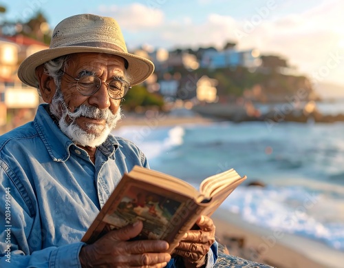 Happy senior man holding fishing rod outdoors.