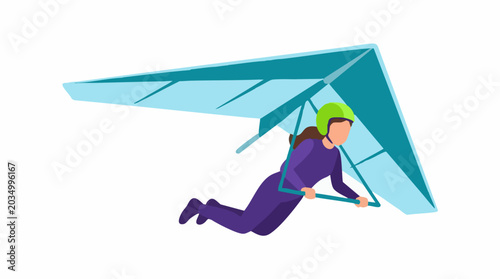 Foto Hang Gliding Sport Illustration with Person Flying in Air