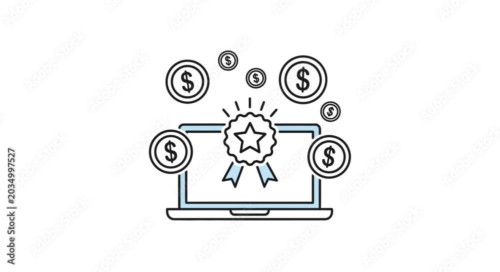 Fototapeta premium Laptop with money and award.