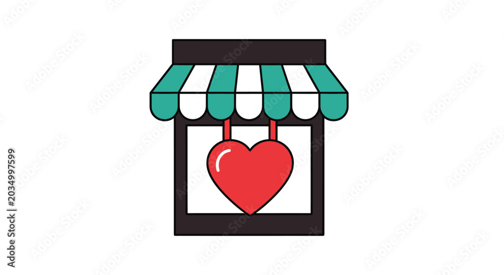 Fototapeta premium Red heart hanging on store awning.