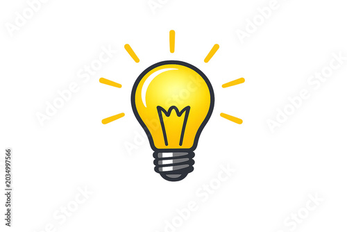 A simple digital graphic of a light bulb turned on symbolizing an idea or concept.