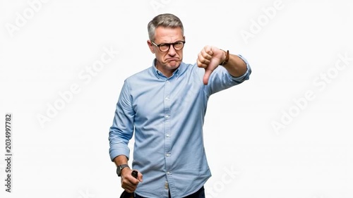 Man giving thumbs-down gesture with a skeptical expression