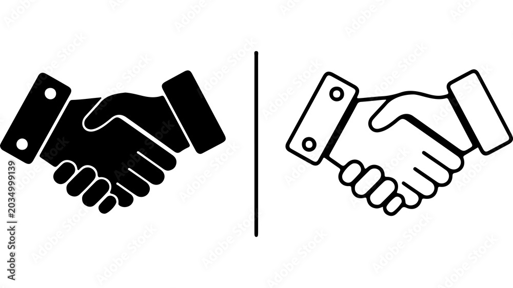 Fototapeta premium Business Handshake Icons Set Solid and Outline