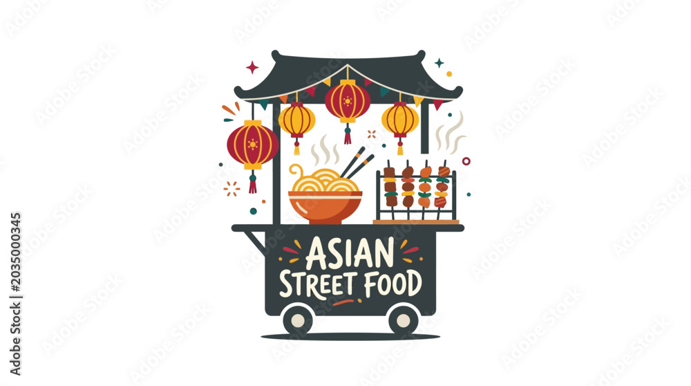 Fototapeta premium Asian Street Food Cart Illustration.