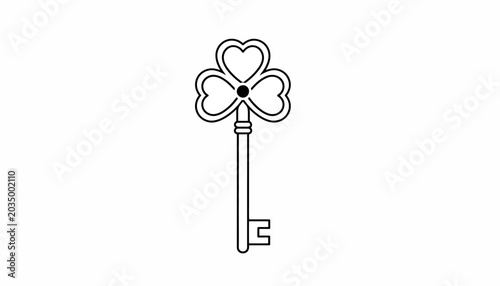 Foto Heart shaped key with four leaf clover, love and luck symbol, valentines day con