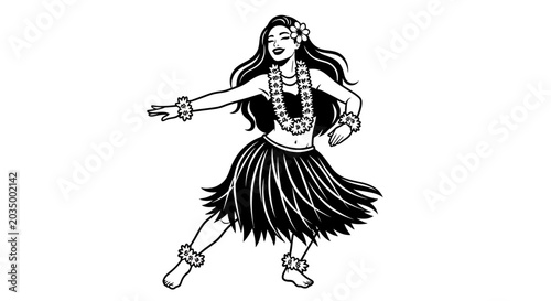 Schilderij op canvas Hula dancer in traditional Hawaiian costume, dance illustration, cultural backgr