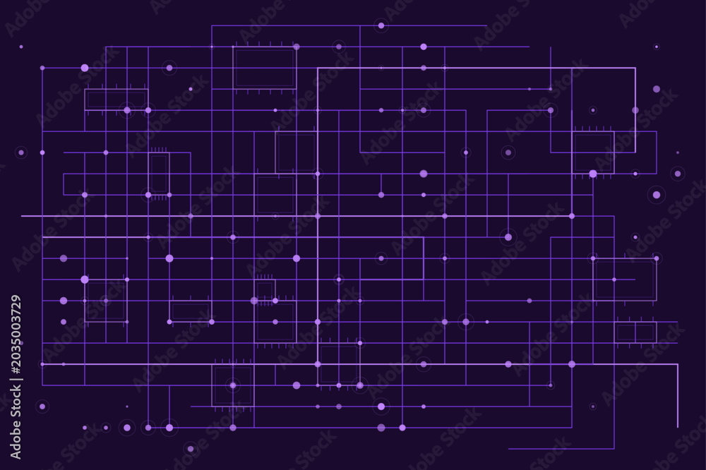Fototapeta premium Abstract purple digital network grid with connected glowing nodes and lines