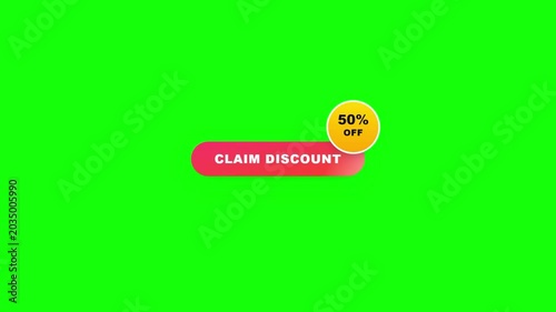 Red claim discount button with fifty percent off on bright green background