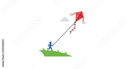 Person Flying Red Kite Outdoors.