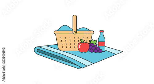 Picnic basket with food and drink.