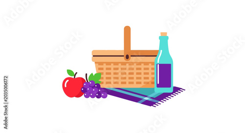 Picnic basket with food and drink.