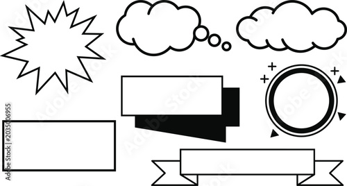 Canvastavla Comic book empty speech bubbles outline set with explosive burst thought clouds