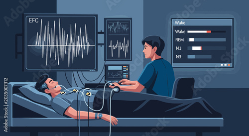 Medical Professional Monitoring Sleep Study with Advanced Technology