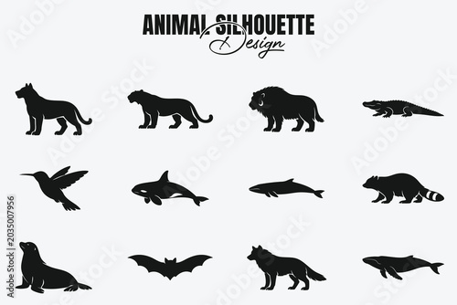 Photography A collection of wild animal and mammal silhouettes featuring a running horse, do