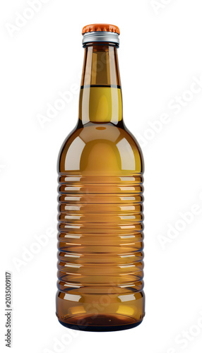 Amber Beer Bottle with Cap Isolated on Transparent Background