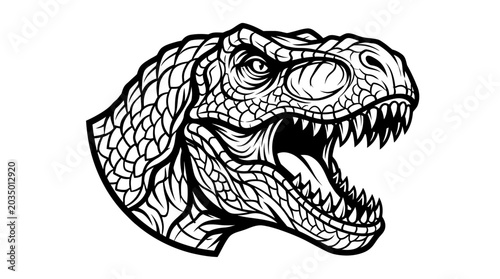 Detailed Line Art of a Tyrannosaurus Rex Head.