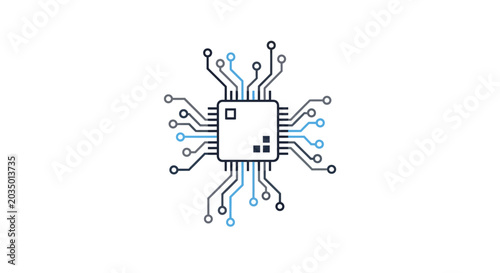 Microchip with colorful circuit connections.