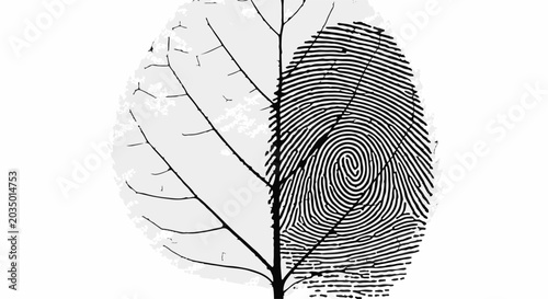 Unique fingerprint blends seamlessly with intricate leaf veins, symbolizing nature and identity.