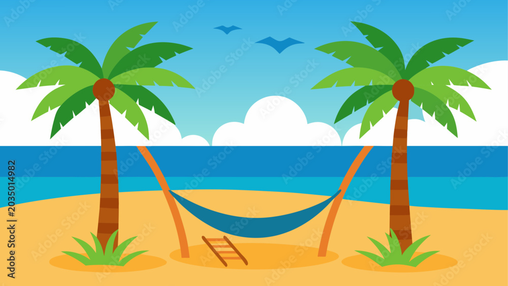 Fototapeta premium Hammock between two palm trees on a sunny beach