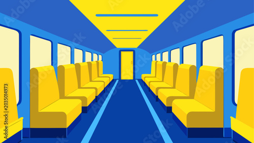 Foto Interior of a yellow and blue train car