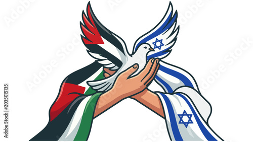 Foto Israel and Palestine peace symbol flag and bird isolated on  transparent backgro