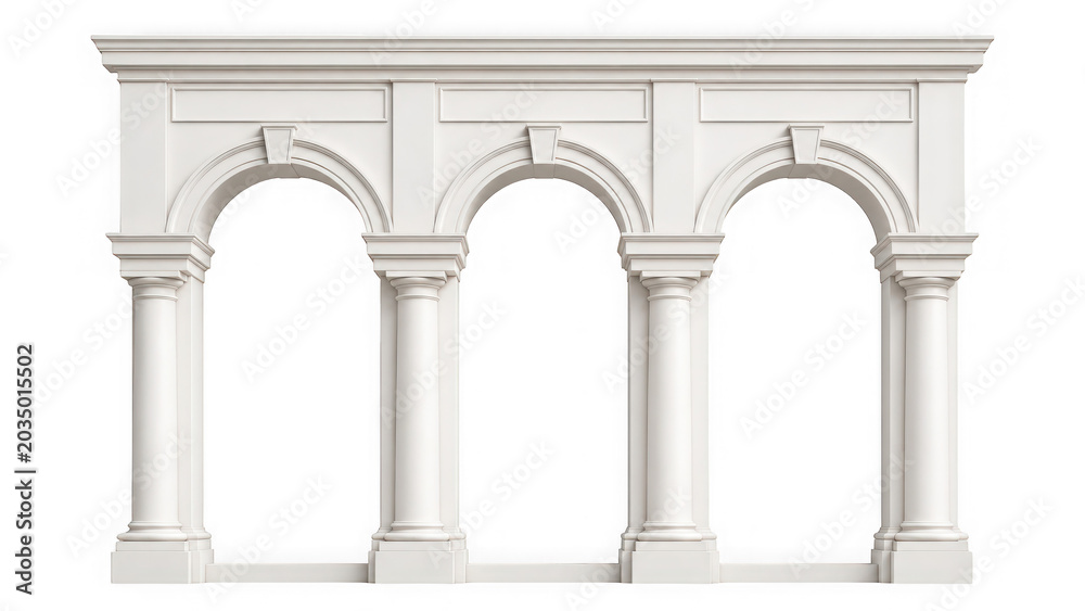 Fototapeta premium Classic architectural archway with columns isolated on transparent background