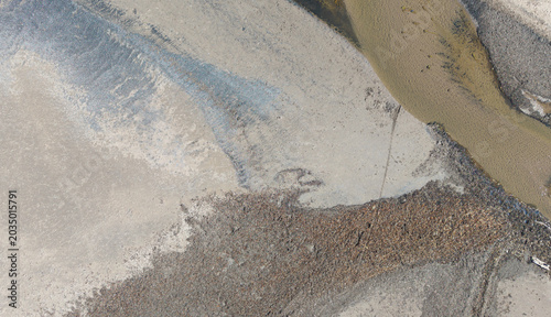 Tableau sur toile Aerial view of a wide sandy beach at low tide Ayrshire Scotland