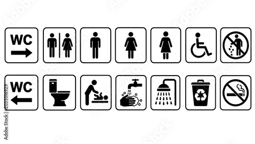 Signage icons set with public facility and hygiene facility restroom