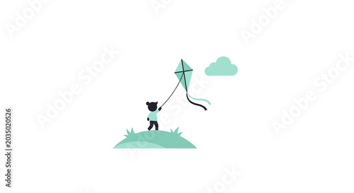 Dog Playing With Green Kite Outdoors.