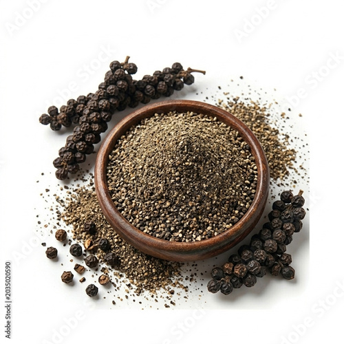 Фотография pepper powder with bawl black pepper spicy