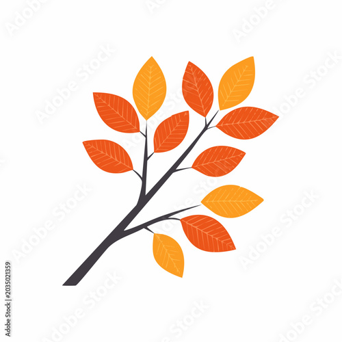 Autumn Branch with Orange and Yellow Leaves
