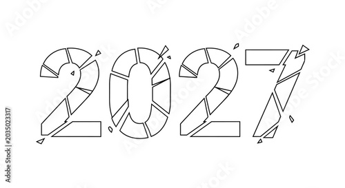 Tableau sur toile Fragmented 2027 Happy New Year typography design with broken geometric number forms that remain visually connected