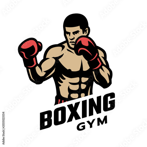 Silhouette of a boxer in a stance, logo.