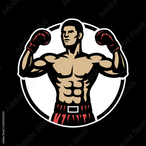 Silhouette of a boxer in a winning pose, logo.