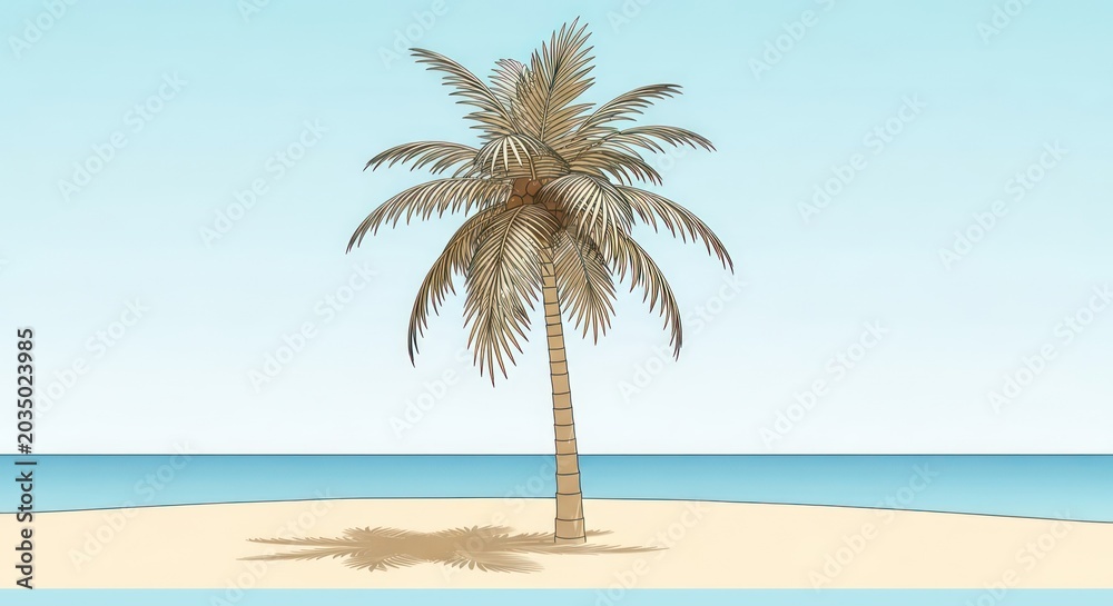 Fototapeta premium Minimalist palm tree on a tropical beach
