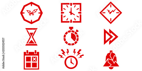 Photos Symbols and icons representing various time and alarm concepts are displayed