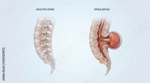 Spina Bifida Nerve Sac Defect vs Healthy Spine