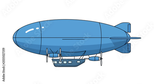 Tableau sur toile Blue Airship Blimp Illustration Isolated on White Background