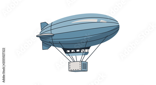 Vászonkép Blue Airship Flying Isolated White Background - Futuristic Transport