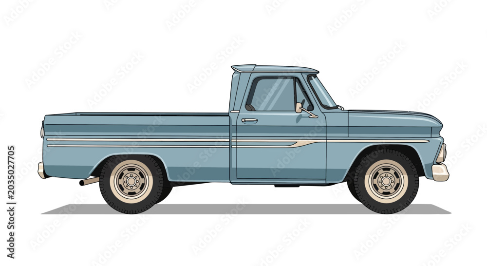Fototapeta premium Vintage Blue Pickup Truck Isolated on White Background