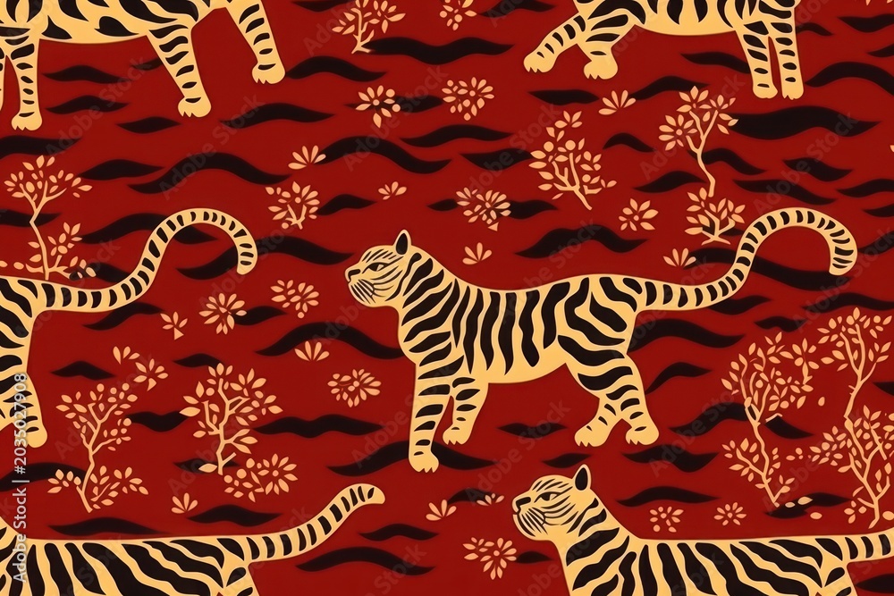 Fototapeta premium Tiger gold red background backgrounds wildlife pattern.